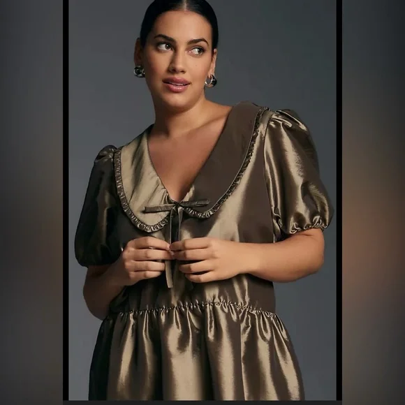 Anthropologie Porridge Collared Taffeta Mini Dress. 2X NWT - Picture 1 of 5